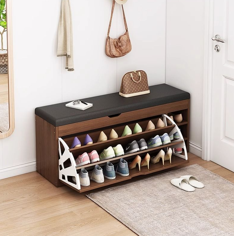 Entryway Shoe Changing Stool – Upholstered Seat with Storage