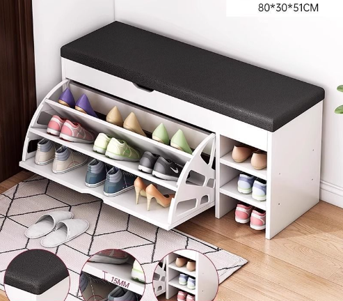 Entryway Shoe Changing Stool – Upholstered Seat with Storage