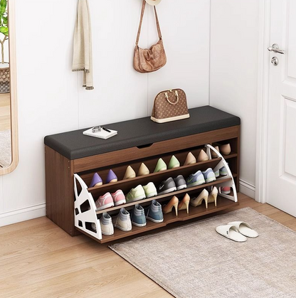 Entryway Shoe Changing Stool – Upholstered Seat with Storage