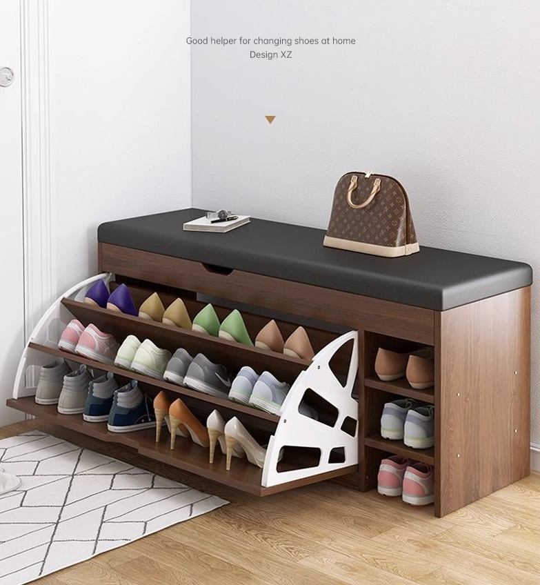 Entryway Shoe Changing Stool – Upholstered Seat with Storage